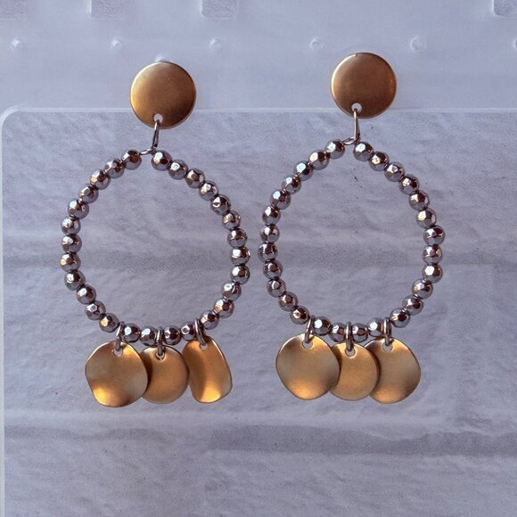 Vtg 1990s Chico’s Pearl Chain Drop Earrings Sparkle Textured Metal Ball Accents - Picture 9 of 14